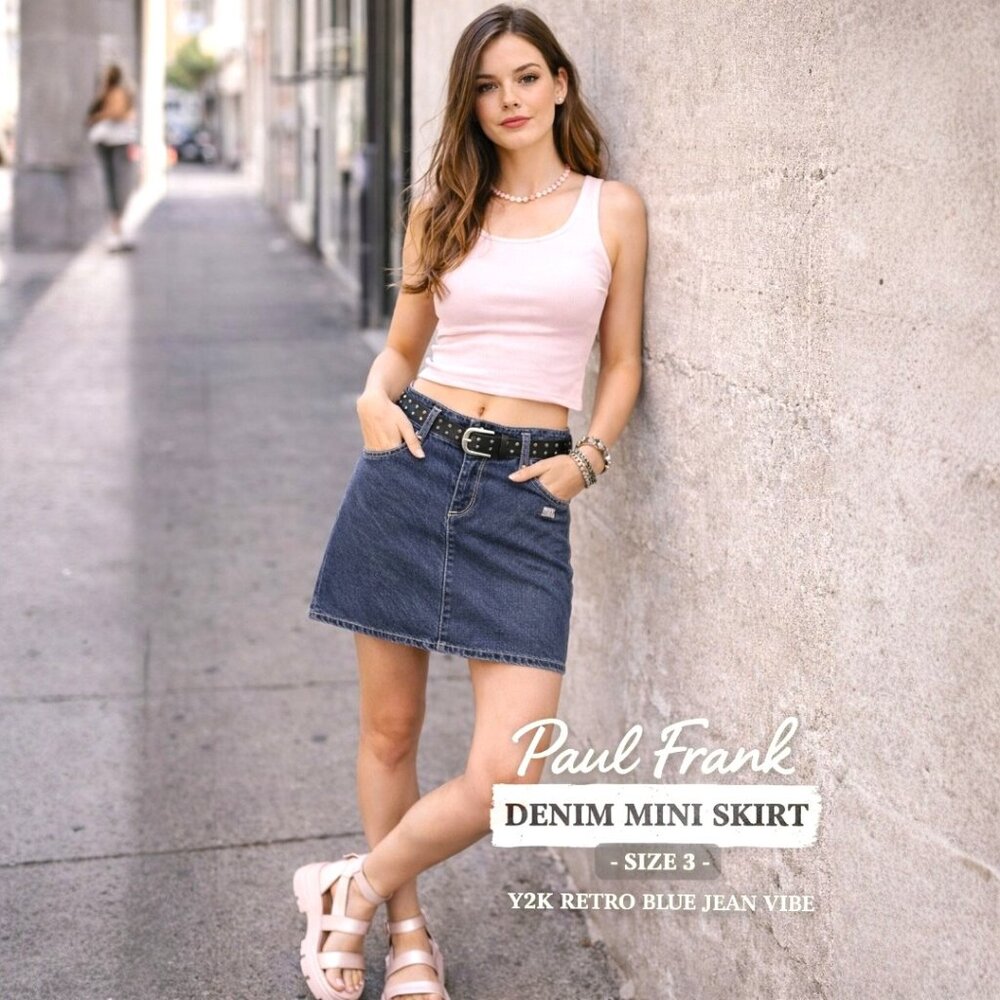 Paul Frank Blue Denim Mini Skirt Size 3 Y2K Jean Skirt